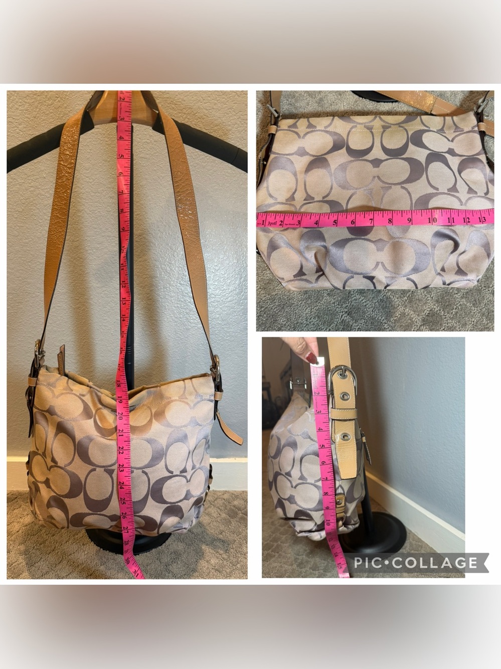 Coach Signature Canvas Shoulder Bag in Light Lavender and Cream - Picture 5 of 15